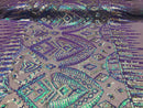 Two Tone 4 Way Stretch - Lilac / Aqua - Tribal Pattern Design Sequins Mesh Fabric Sold By Yard