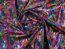 Polka Dot Foil Fabric - Rainbow on Black - Iridescent Polka Dot Design on Spandex Fabric