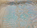 Two Tone 4 Way Stretch - Iridescent White - Tribal Pattern Design Sequins Mesh Fabric Sold By Yard