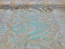 Two Tone 4 Way Stretch - Iridescent White - Tribal Pattern Design Sequins Mesh Fabric Sold By Yard