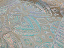 Two Tone 4 Way Stretch - Iridescent White - Tribal Pattern Design Sequins Mesh Fabric Sold By Yard