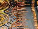 Two Tone 4 Way Stretch - Orange / Yellow - Tribal Pattern Design Sequins Mesh Fabric Sold By Yard