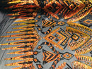 Two Tone 4 Way Stretch - Orange / Yellow - Tribal Pattern Design Sequins Mesh Fabric Sold By Yard
