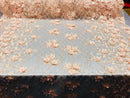 3D Floral Design - Peach - Embroidered 3D Flowers on Triangle Net Mesh Sold By The Yard