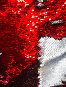 Flip Up Sequins Reversible - Red / Matte Silver Two Tone Mermaid Sequins Spandex Fabric By The Yard