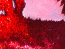 Flip Up Sequins Reversible - Red / Matte Silver Two Tone Mermaid Sequins Spandex Fabric By The Yard