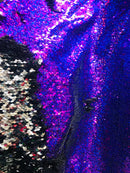 Flip Up Sequins Reversible - Hologram Purple Silver Two Tone Mermaid Sequins Spandex Fabric By Yard