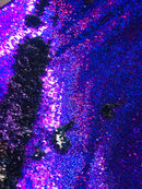 Flip Up Sequins Reversible - Hologram Purple Silver Two Tone Mermaid Sequins Spandex Fabric By Yard