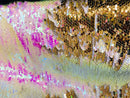 Flip Up Sequins Reversible - Hologram Pink / Gold Two Tone Mermaid Sequins Spandex Fabric By Yard