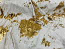 Two Tone Reversible - Gold / White - 2 Way Stretch Iridescent Shiny Sequins Fabric By The Yard
