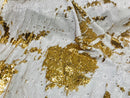 Two Tone Reversible - Gold / White - 2 Way Stretch Iridescent Shiny Sequins Fabric By The Yard