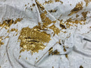 Two Tone Reversible - Gold / White - 2 Way Stretch Iridescent Shiny Sequins Fabric By The Yard