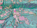Two Tone Reversible - Iridescent Pink / Aqua - 2 Way Stretch Shiny Sequins Fabric By The Yard
