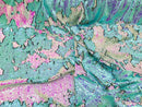 Two Tone Reversible - Iridescent Pink / Aqua - 2 Way Stretch Shiny Sequins Fabric By The Yard