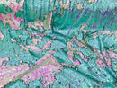Two Tone Reversible - Iridescent Pink / Aqua - 2 Way Stretch Shiny Sequins Fabric By The Yard