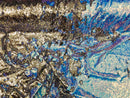 Two Tone Reversible - Iridescent Baby Blue / Gold - 2 Way Stretch Shiny Sequins Fabric By The Yard