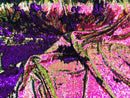 Two Tone Reversible - Magenta Purple / Gold - 2 Way Stretch Iridescent Sequins Fabric By The Yard