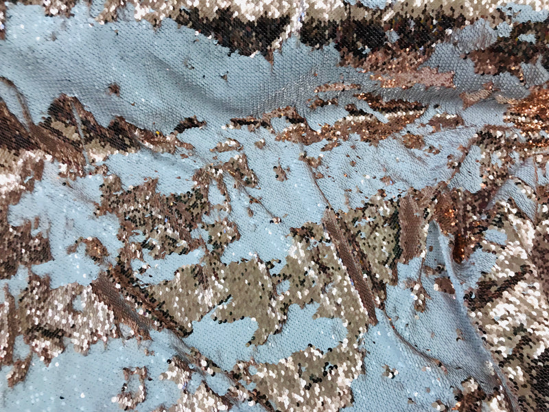 Two Tone Reversible - Champagne / White - 2 Way Stretch Iridescent Shiny Sequins Fabric By The Yard
