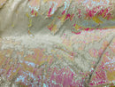 Two Tone Reversible - Iridescent Pink  White - 2 Way Stretch Shiny Sequins Fabric By The Yard