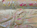 Two Tone Reversible - Iridescent Pink  White - 2 Way Stretch Shiny Sequins Fabric By The Yard