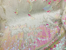 Two Tone Reversible - Iridescent Pink  White - 2 Way Stretch Shiny Sequins Fabric By The Yard
