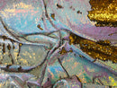 Two Tone Reversible - Gold/ Iridescent White - 2 Way Stretch Shiny Sequins Fabric By The Yard