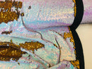 Two Tone Reversible - Gold/ Iridescent White - 2 Way Stretch Shiny Sequins Fabric By The Yard