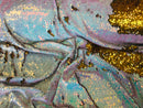 Two Tone Reversible - Gold/ Iridescent White - 2 Way Stretch Shiny Sequins Fabric By The Yard