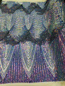 Fringe Sequins - Iridescent Blue - Dangle 4 Way Stretch Fancy Sequins Fabric Sold By The Yard