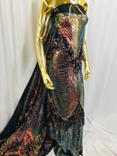 Fringe Sequins - Rainbow - Dangle 4 Way Stretch Fancy Sequins Fabric Sold By The Yard