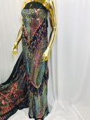 Fringe Sequins - Rainbow - Dangle 4 Way Stretch Fancy Sequins Fabric Sold By The Yard