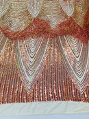 Fringe Sequins - Iridescent Orange - Dangle 4 Way Stretch Fancy Sequins Fabric Sold By The Yard