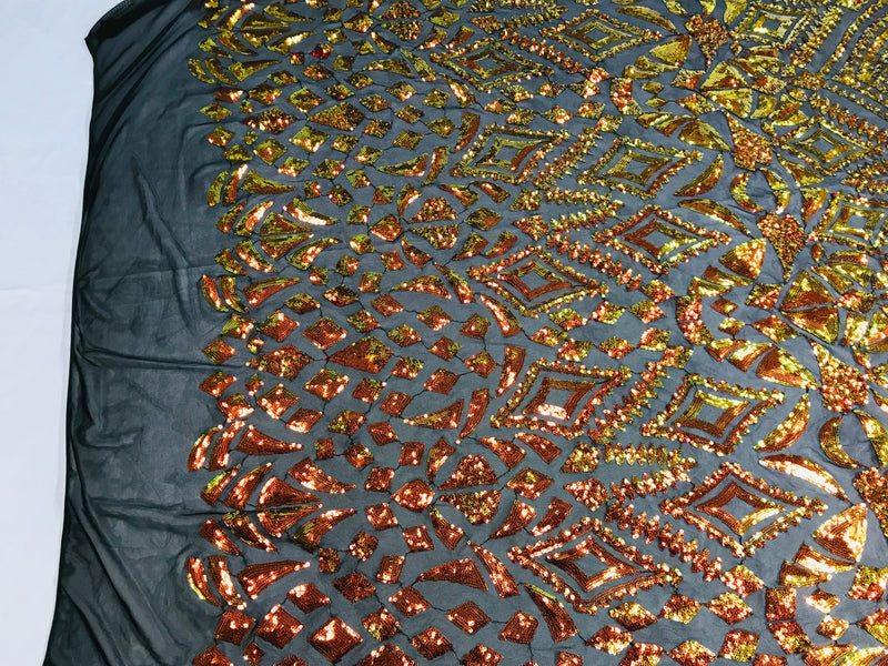 Shiny Pattern Sequins - Iridescent Aqua - 4 Way Stretch Multi Pattern Net Design Fashion Fabric