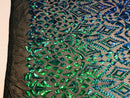 Shiny Pattern Sequins - Jade Blue / Green - 4 Way Stretch Multi Pattern Net Design Fabric