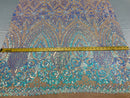 Shiny Pattern Sequins - Iridescent Aqua - 4 Way Stretch Multi Pattern Net Design Fashion Fabric