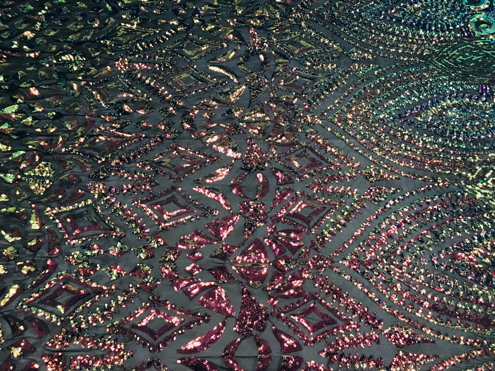 Shiny Pattern Sequins - Iridescent Rainbow - 4 Way Stretch Multi Patte
