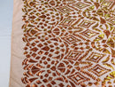 Shiny Pattern Sequins - Iridescent Orange / Nude Mesh 4 Way Stretch Multi Pattern Net Design Fabric