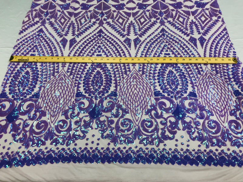 Shiny Pattern Sequins - Iridescent Lilac - 4 Way Stretch Multi Pattern Net Design Fashion Fabric