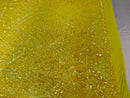 Shiny Pattern Sequins - Yellow - 4 Way Stretch Multi Pattern Net Design Fashion Fabric
