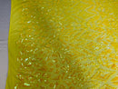 Shiny Pattern Sequins - Yellow - 4 Way Stretch Multi Pattern Net Design Fashion Fabric