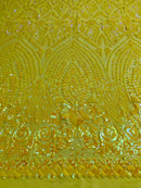 Shiny Pattern Sequins - Yellow - 4 Way Stretch Multi Pattern Net Design Fashion Fabric