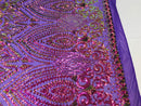 Shiny Pattern Sequins - Iridescent Purple / Gold Mesh 4 Way Stretch Multi Pattern Net Design Fabric