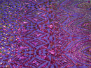 Shiny Pattern Sequins - Iridescent Purple / Gold Mesh 4 Way Stretch Multi Pattern Net Design Fabric