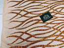 Wavy Line Sequins - Orange / Nude - 4 Way Stretch Iridescent Pattern with Net Design Fashion Fabric