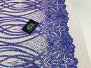 Wavy Line Sequins - Lilac - 4 Way Stretch Iridescent Pattern with Net Design Fashion Fabric