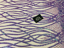 Wavy Line Sequins - Lilac - 4 Way Stretch Iridescent Pattern with Net Design Fashion Fabric
