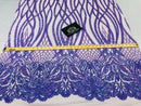 Wavy Line Sequins - Lilac - 4 Way Stretch Iridescent Pattern with Net Design Fashion Fabric