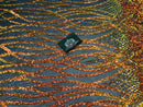 Wavy Line Sequins - Orange / Black Mesh - 4 Way Stretch Iridescent Pattern with Net Design Fabric