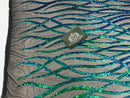 Wavy Line Sequins - Jade Green / Blue- 4 Way Stretch Iridescent Pattern with Net Design Fabric