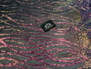 Wavy Line Sequins - Rainbow - 4 Way Stretch Iridescent Pattern with Net Design Fashion Fabric